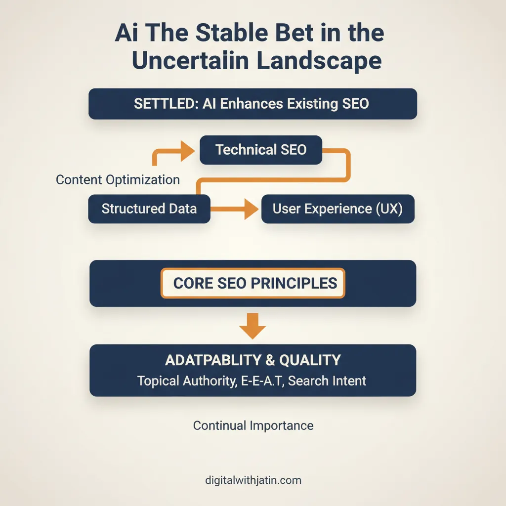 Diagram illustrating the stable bet in an uncertain landscape for ai and the future of seo