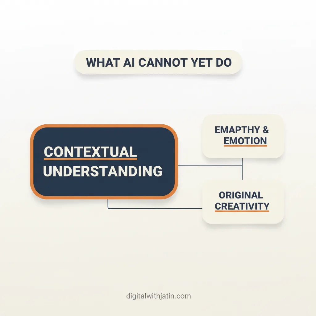 Diagram illustrating what ai still cannot handle for how can ai help with seo optimization