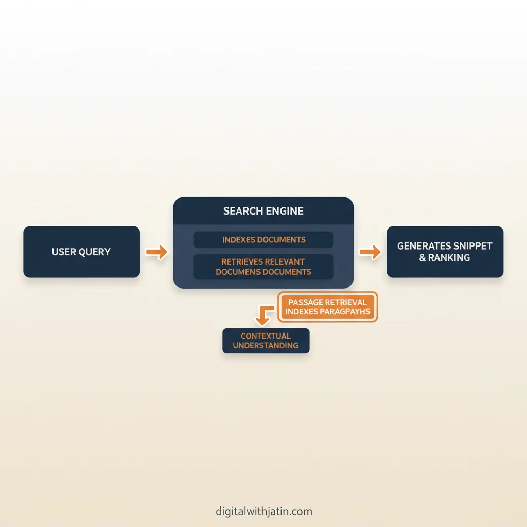 Diagram illustrating change 4: passage retrieval indexes paragraphs for how is ai changing seo