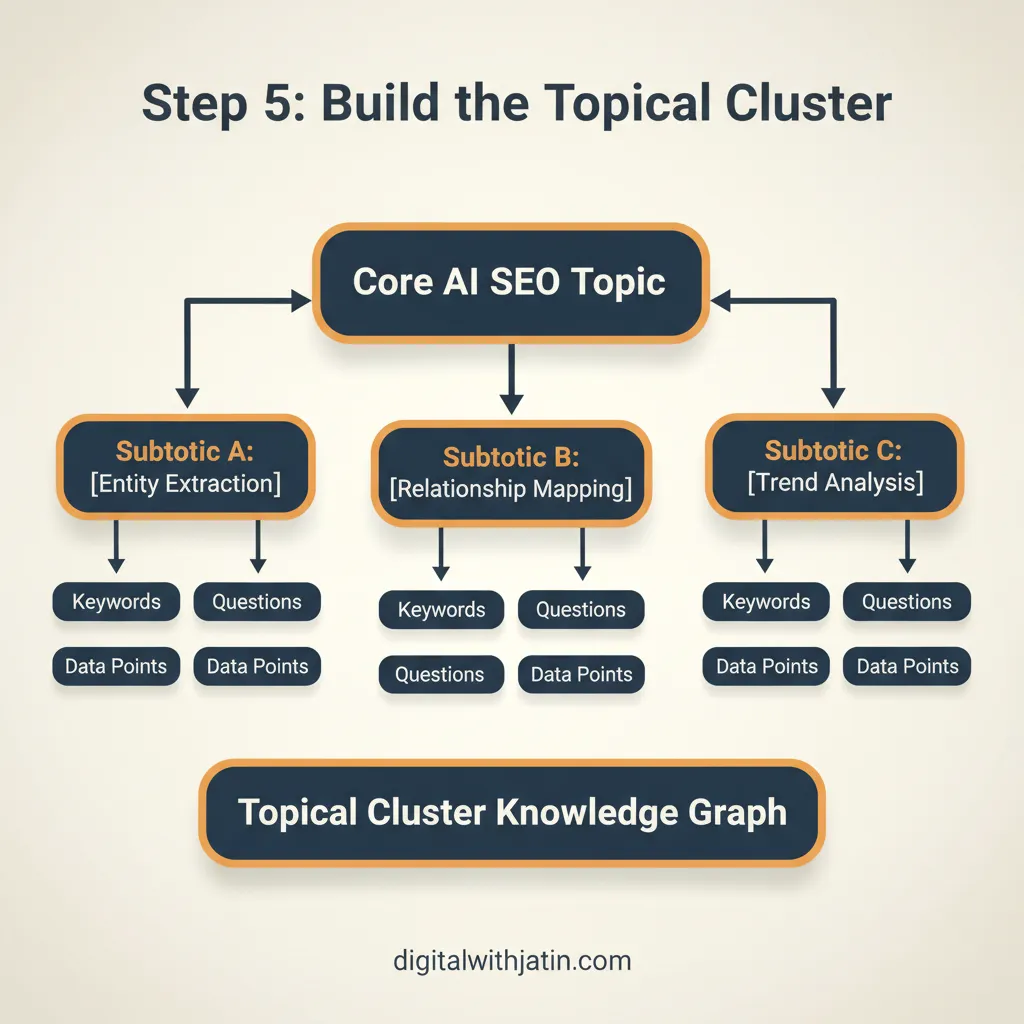 Diagram illustrating step 5: build the topical cluster for how to do ai seo