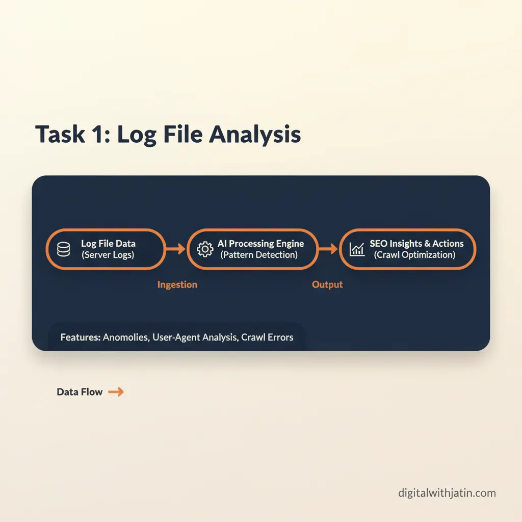 Diagram illustrating task 1: log file analysis for how to use ai for technical seo