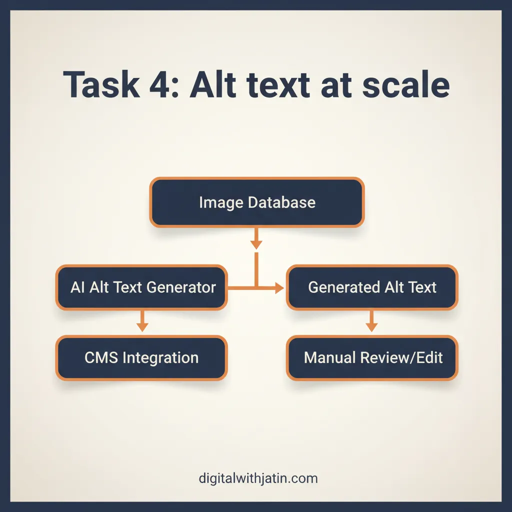 Diagram illustrating task 4: alt text at scale for how to use ai for technical seo