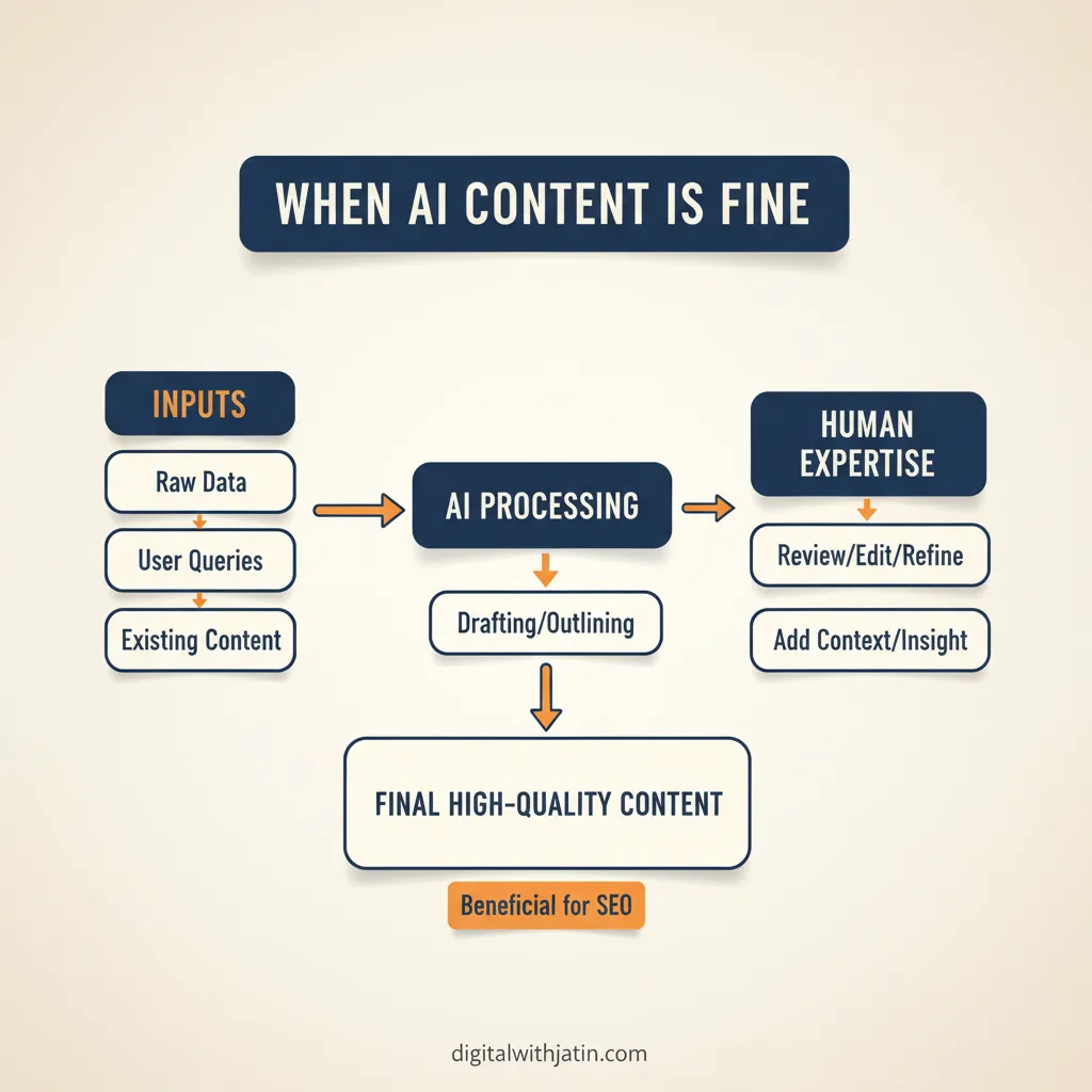 Diagram illustrating when ai content is fine for is ai content bad for seo