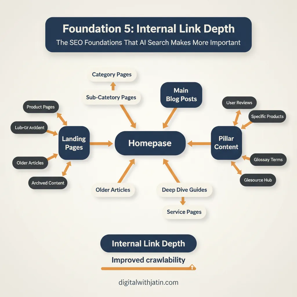 Diagram illustrating foundation 5: internal link depth for what elements are foundational for seo with ai