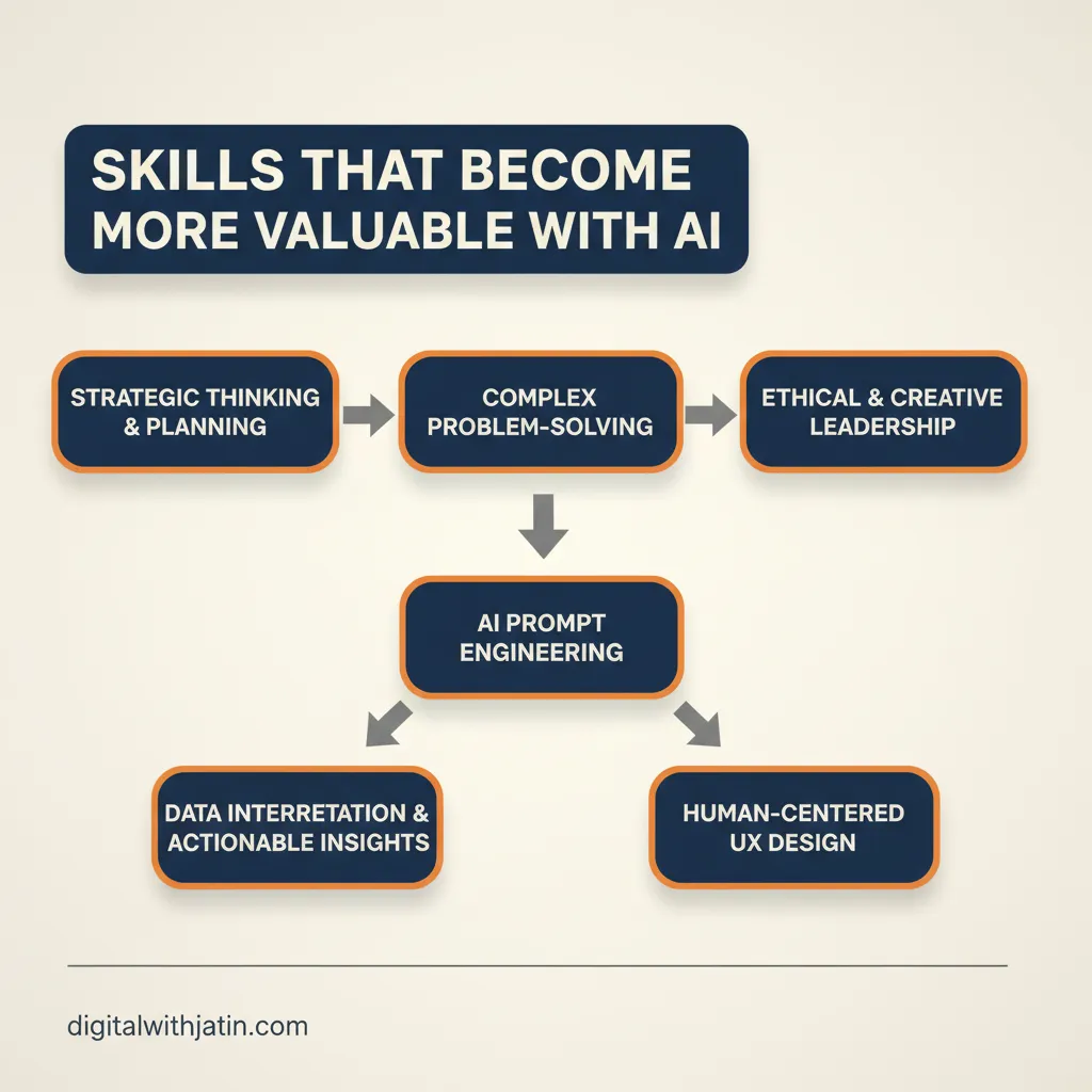 Diagram illustrating skills that grow in value with AI in search
